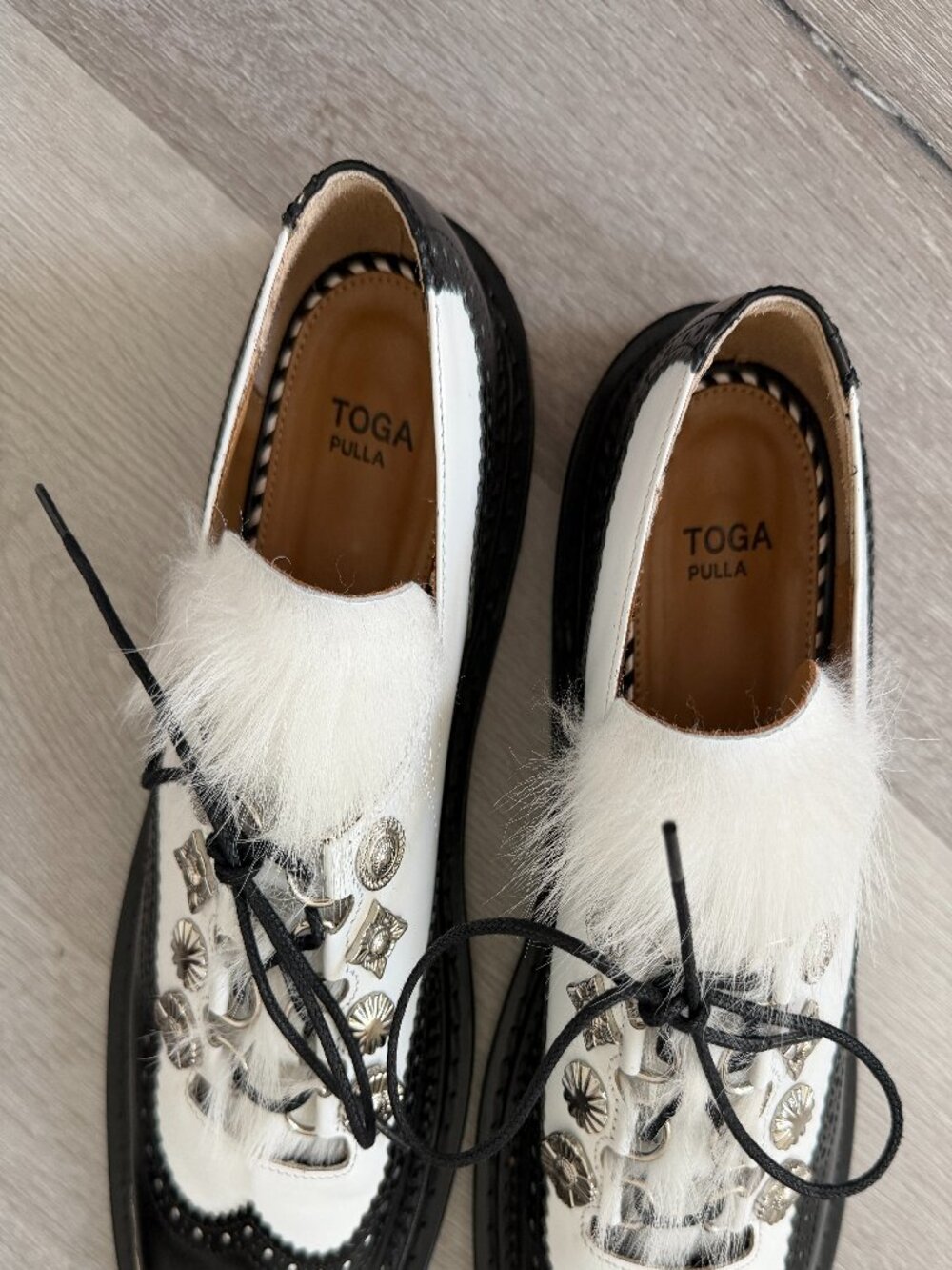 Toga Virilis Black & White Leather Derbys
